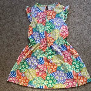 Mini Boden Frill Sleeve Jersey Dress - Multiple Rainbow Daisies 5-6Y